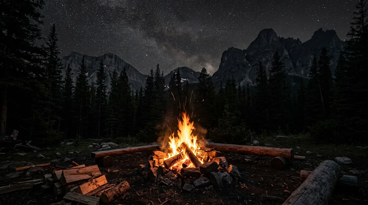 Campfire beneath the Rockies