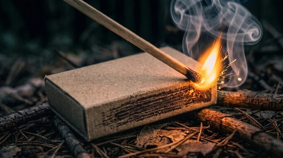 A match being struck: the start of the fire